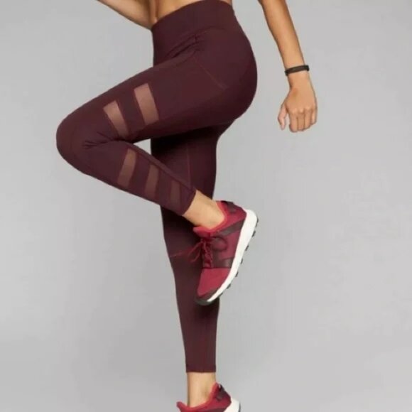 Athleta Pants - Athleta Slash Stealth 7/8 Tight Mesh Panels Leggings Burgundy Pockets Fitted S